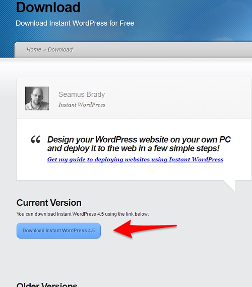 Instant WordPressのダウンロード画面でバージョンを選択